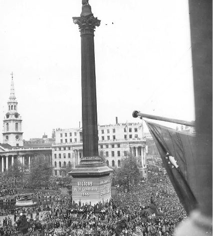 Celebrations in Trafalgar Square, London, 1945.